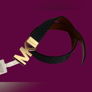 New Michael Kors Twist Reversible Mk Logo BLACK Brown Belt Size Medium